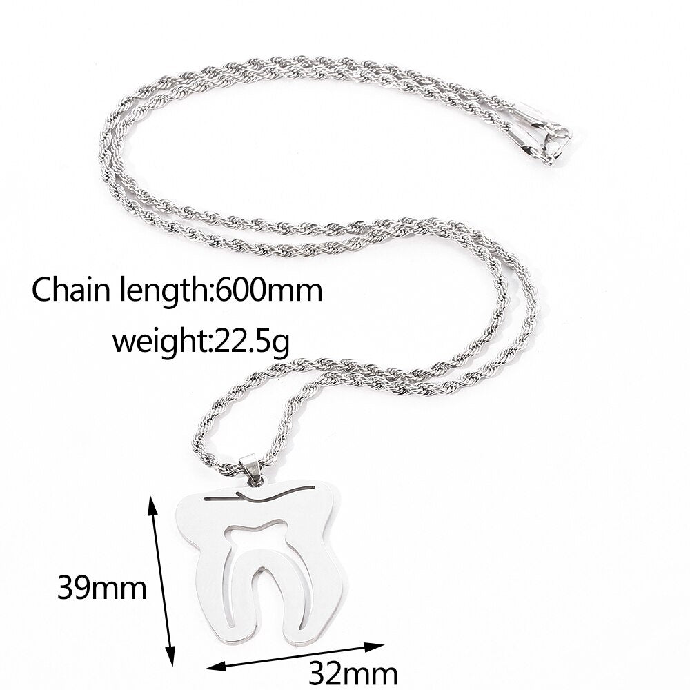 2021 Tooth Stainless Steel Chain Necklace for Women Men Silver Color Dentist Christmas Gift Grunge Jewelry