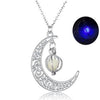 2021  Glow In the Dark Jewelry Silver Plated with Crescent Shaped Pendant Luminous Stone Beads Necklace for Women Gift