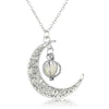 2021  Glow In the Dark Jewelry Silver Plated with Crescent Shaped Pendant Luminous Stone Beads Necklace for Women Gift