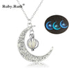 2021  Glow In the Dark Jewelry Silver Plated with Crescent Shaped Pendant Luminous Stone Beads Necklace for Women Gift