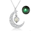2021  Glow In the Dark Jewelry Silver Plated with Crescent Shaped Pendant Luminous Stone Beads Necklace for Women Gift