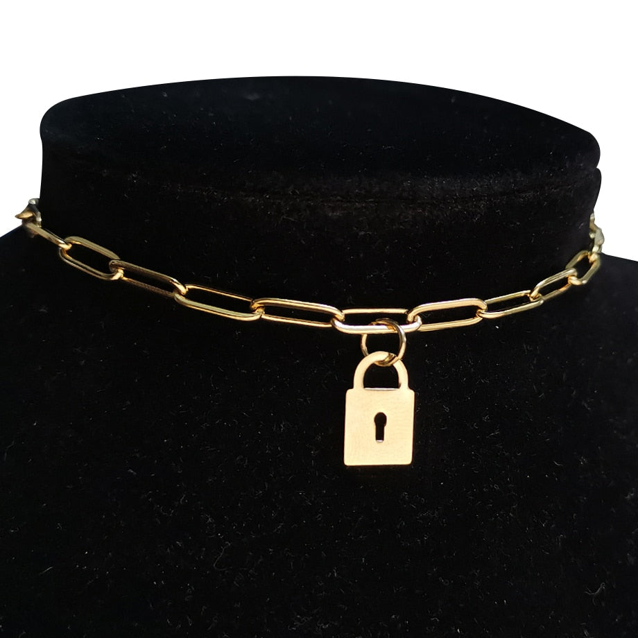 2021 Gold Color Stainless Steel Choker Chain Necklace Punk Clavicle Short Neck Chain Pendant Necklace For Women Jewelry
