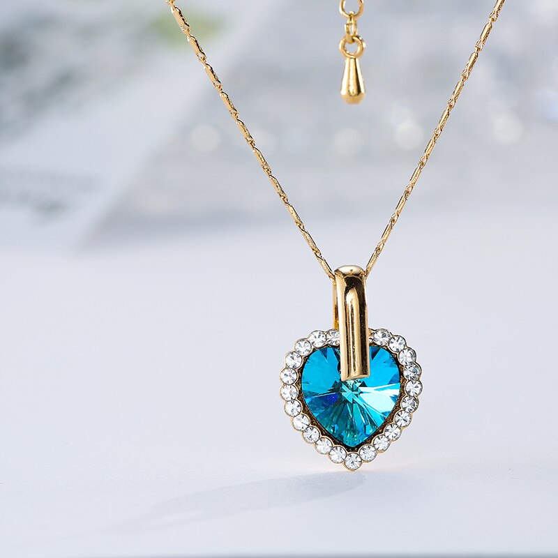 2022 Heart of Ocean 3D Blue Heart Choker Woman Necklace Gold Silver Color CZ Zircon Pendant Necklaces For Woman Vintage Jewelry