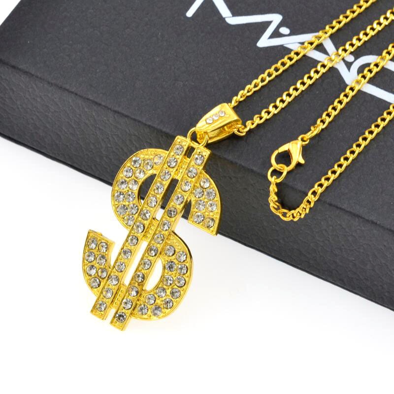 2021 Hip Hop Rap Gold Color US Dollar Pendant Necklace Chain Accessories Hiphop Jewelry Money For Women/Men Bling Jewelry