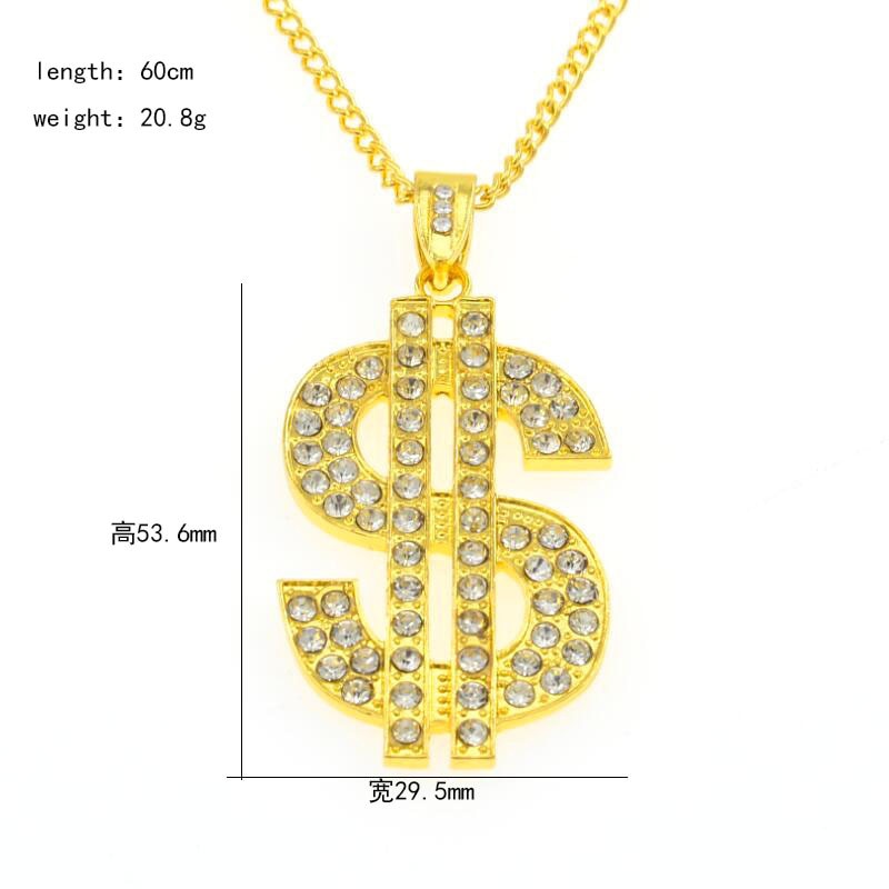 2021 Hip Hop Rap Gold Color US Dollar Pendant Necklace Chain Accessories Hiphop Jewelry Money For Women/Men Bling Jewelry