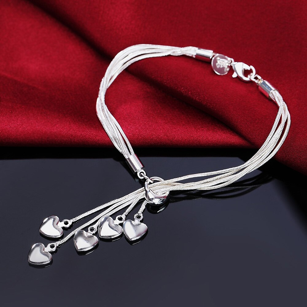 2022 925 Stamp Silver Color Bracelet Hook Five Heart Fine Jewelry Accessories Silver Charm Bracelets for Women Christmas