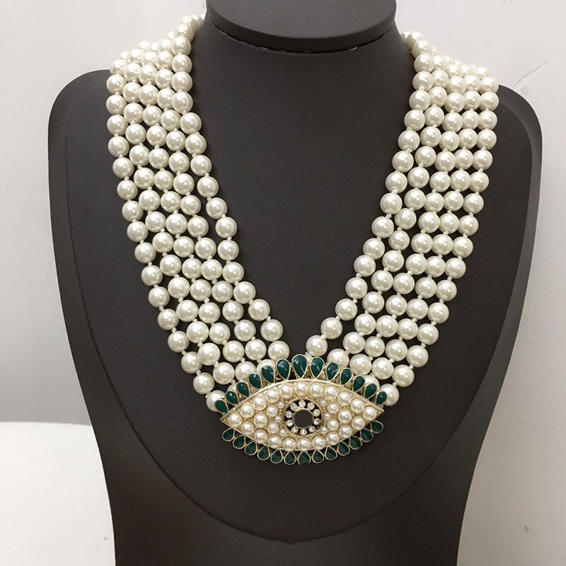 2021 Brand Jewelry Women Vintage Pearls Chain Big Eyes Pendants Pearls Chain Necklace Party Fine Jewelry