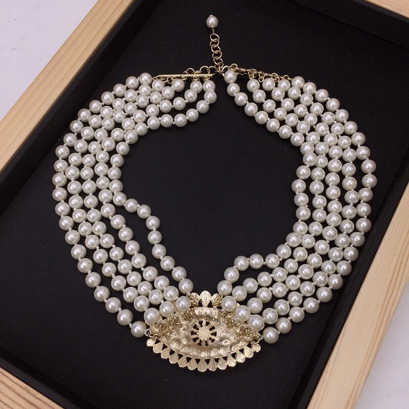 2021 Brand Jewelry Women Vintage Pearls Chain Big Eyes Pendants Pearls Chain Necklace Party Fine Jewelry