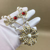 2021 Brand Jewelry  Women Vintage Pearls Chain Big Flower Pendants Red Crystal Necklace Party Fine Jewelry