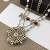 2021 Brand Jewelry  Women Vintage Pearls Chain Big Flower Pendants Red Crystal Necklace Party Fine Jewelry