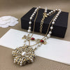 2021 Brand Jewelry  Women Vintage Pearls Chain Big Flower Pendants Red Crystal Necklace Party Fine Jewelry