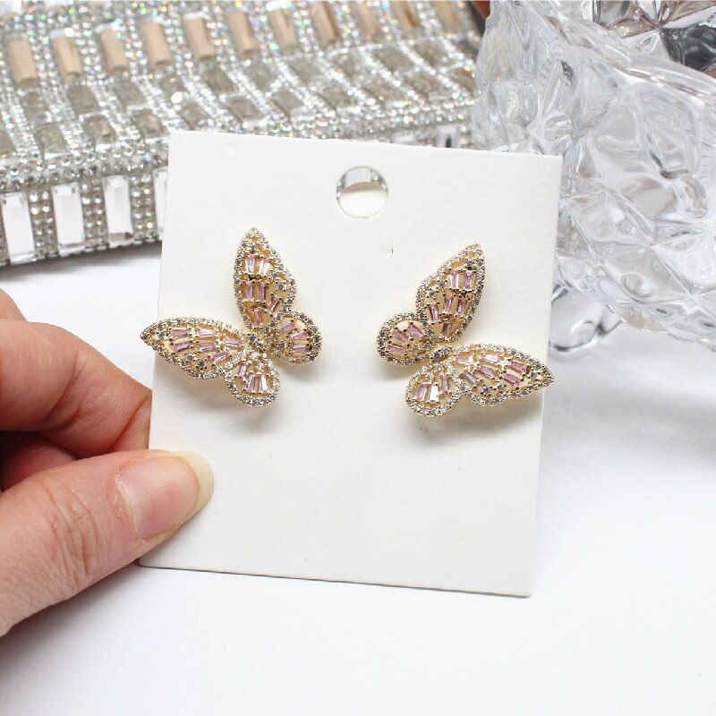 2022 Jewelry Delicate Copper Inlaid Zircon Color Earrings Elegant Shiny Butterfly Prom Party Earring for women