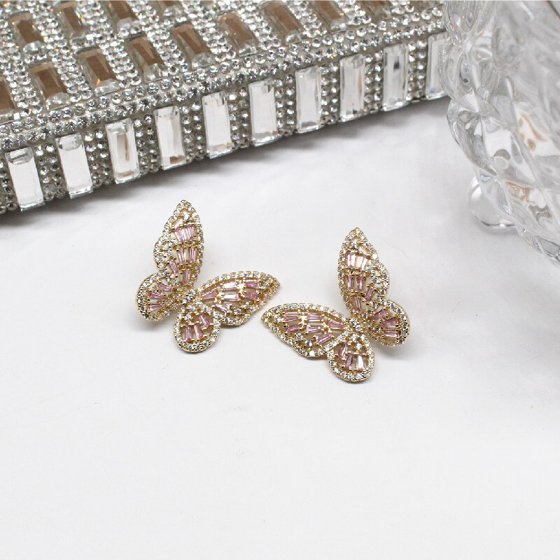 2022 Jewelry Delicate Copper Inlaid Zircon Color Earrings Elegant Shiny Butterfly Prom Party Earring for women