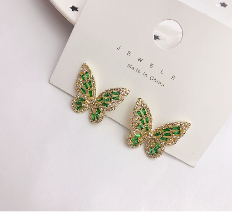 2022 Jewelry Delicate Copper Inlaid Zircon Color Earrings Elegant Shiny Butterfly Prom Party Earring for women