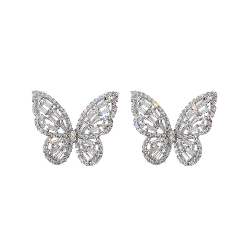 2022 Jewelry Delicate Copper Inlaid Zircon Color Earrings Elegant Shiny Butterfly Prom Party Earring for women