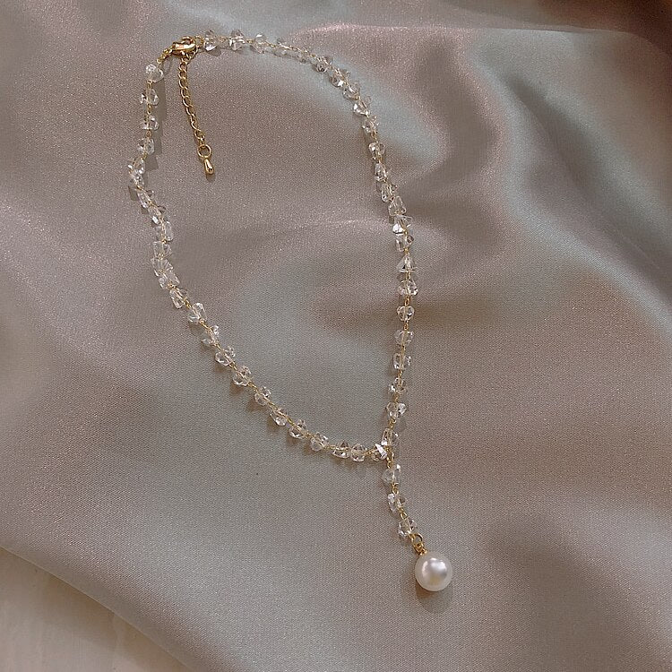 2022 Jewelry  White Crystal Necklace Elegant White Pearl Pendant Prom Party Necklace for women