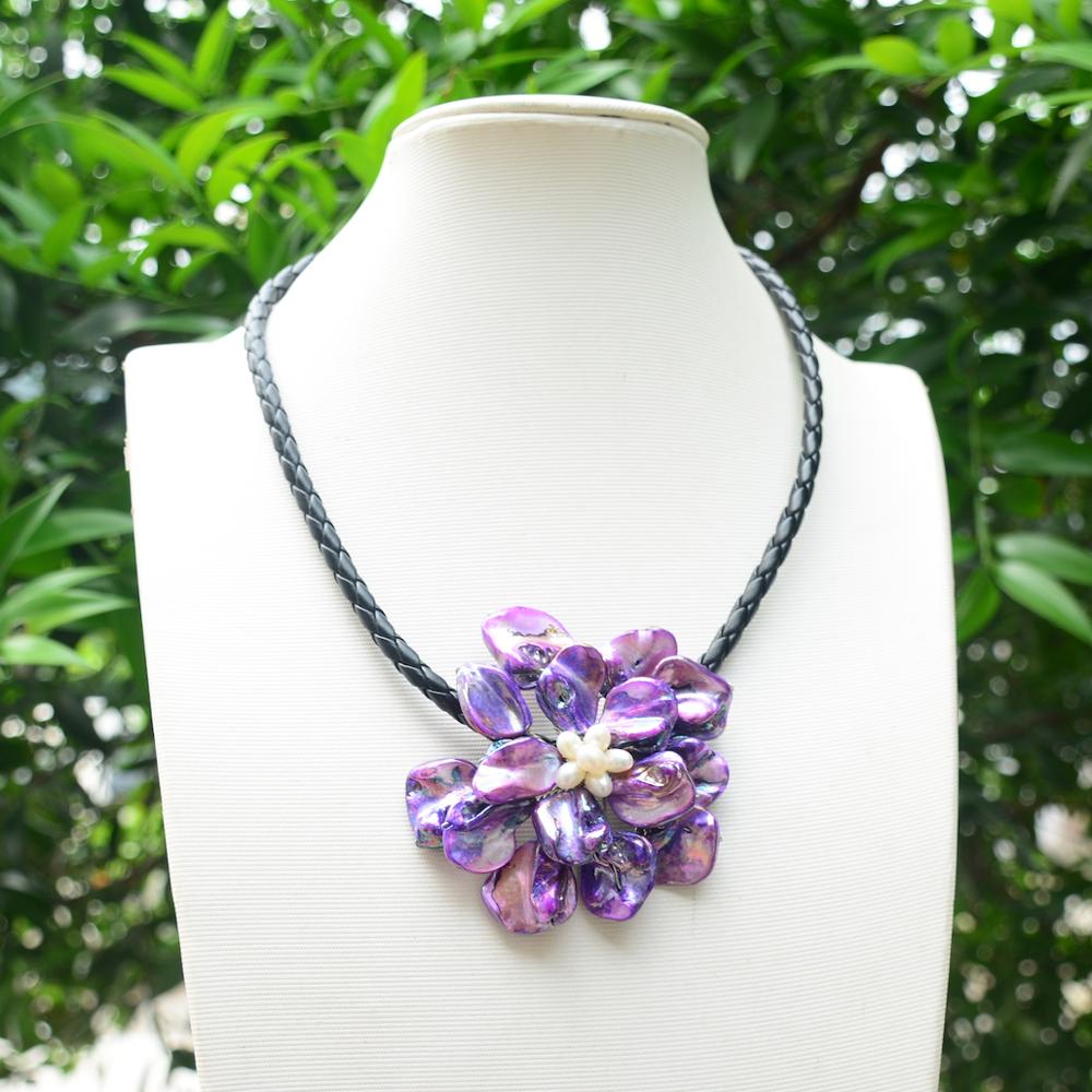 2021 Natural White Freshwater Pearls Purple Baroque Shell Flower Choker Necklace jewelry pendants gift