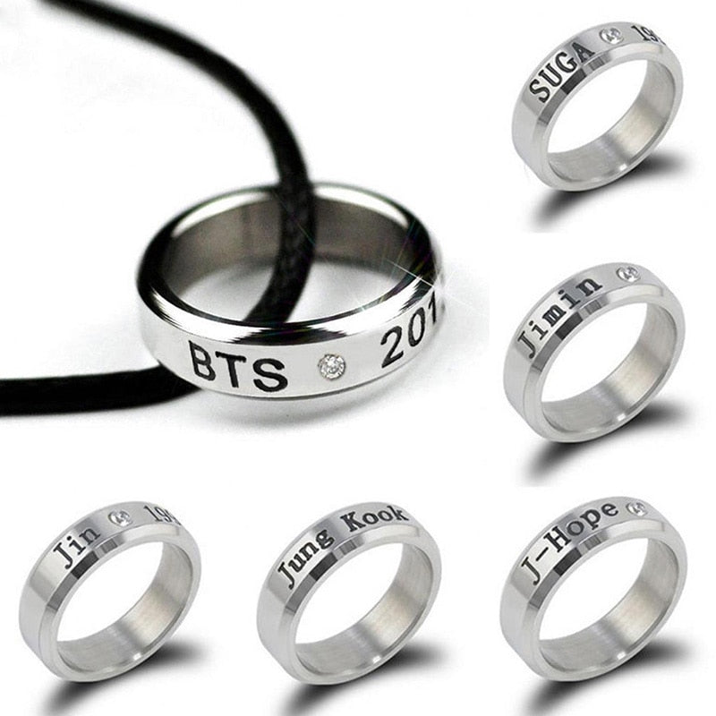2020  Jimin  Jewelry Ring Men Titanium Steel Letters Rings For Women Ring Titanium Steel Crystals Ornaments Gift