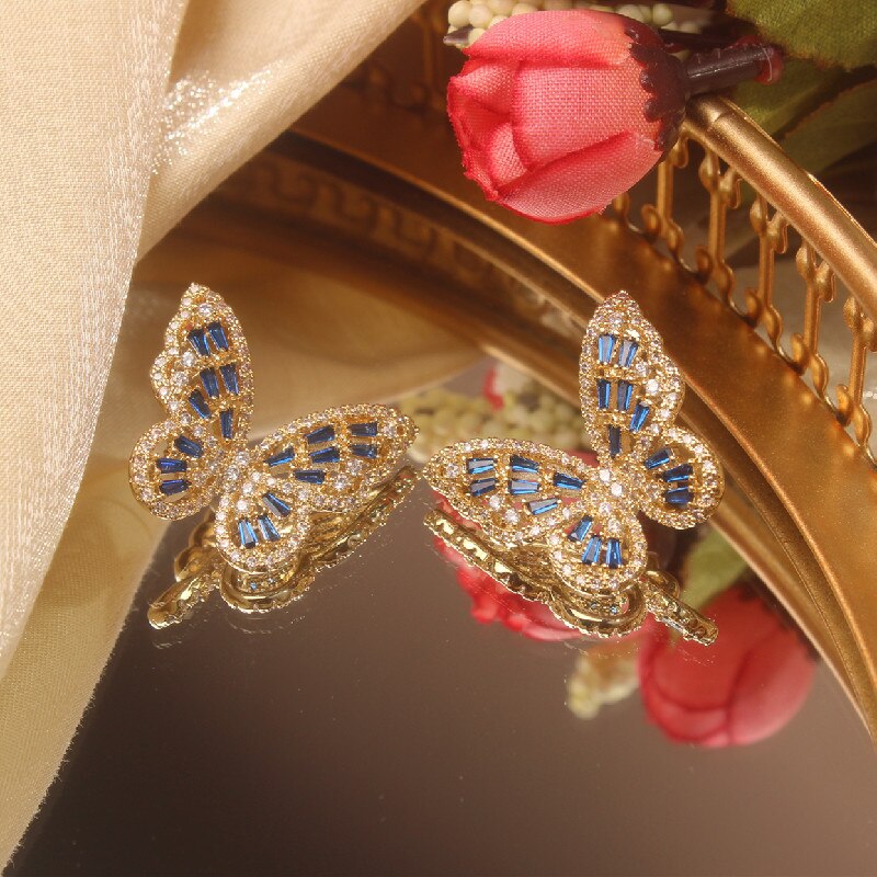 2022 Korea Jewelry Copper Inlaid Zircon Color Smart Butterfly Earrings Elegant Female Earrings