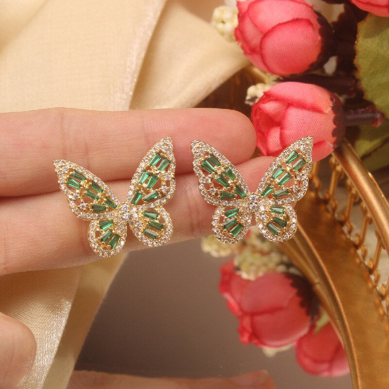 2022 Korea Jewelry Copper Inlaid Zircon Color Smart Butterfly Earrings Elegant Female Earrings