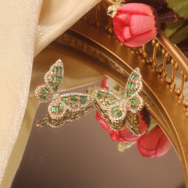 2022 Korea Jewelry Copper Inlaid Zircon Color Smart Butterfly Earrings Elegant Female Earrings