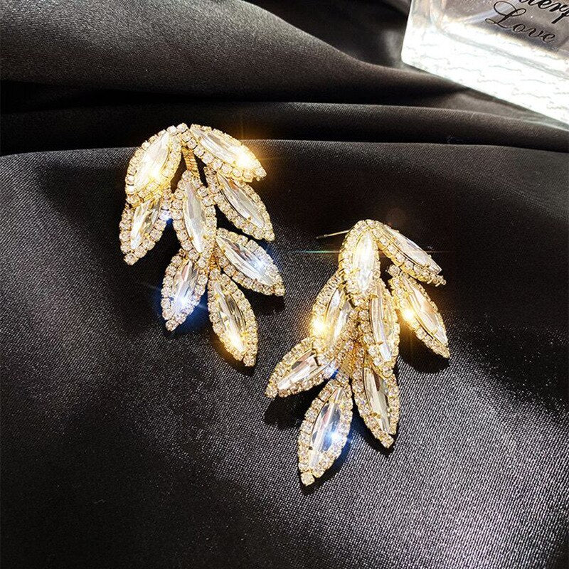 2022 Korea Jewelry Shiny Handmade Zircon Earrings  Leaf Party Party Earrings for women