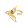 2022 Korea Design Jewelry Creative Fish Tail 14K real gold Inlaid Zircon Asymmetric Hollow Female Open Ring