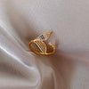 2022 Korea Design Jewelry Creative Fish Tail 14K real gold Inlaid Zircon Asymmetric Hollow Female Open Ring