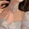 2022 Korea Design Jewelry Exaggerated Crystal Tassel Elegant White Pearl Female Clavicle Necklace