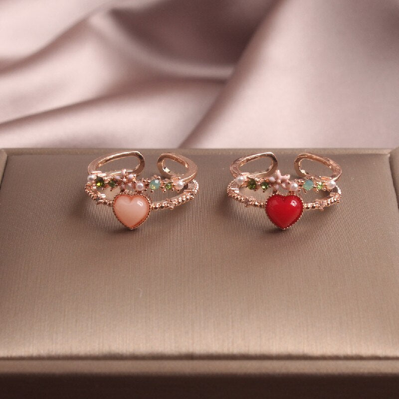 2022 Korean Design Jewelry Alloy Opening Dripping Flower Resin Love Cute Student Elegant Female Ring