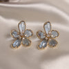 2022 Korean Design Jewelry Exquisite Copper Inlay Zircon Glass Flower Earrings Elegant Women Party Earrings