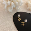 2022 Korean Design Jewelry Exquisite White Shell Flowers Golden Hollow Leaves Elegant Female Earrings