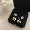 2022 Korean Design Jewelry Exquisite White Shell Flowers Golden Hollow Leaves Elegant Female Earrings