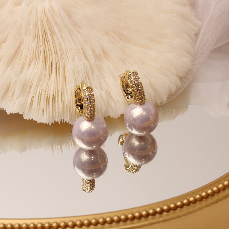 2022 Korean Design Jewelry Simple Copper Inlaid Zircon Elegant Pearl Female Daily All-match Prom small hoop Earrings