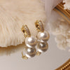 2022 Korean Design Jewelry Simple Copper Inlaid Zircon Elegant Pearl Female Daily All-match Prom small hoop Earrings
