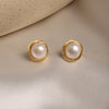 2022 Korean jewelry hand-wound freshwater pearl simple round high-grade female daily wild earrings