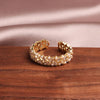 2022 Korean design jewelry exquisite copper inlaid zircon hollow pearl simple round opening female ring