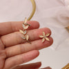 2022 Korean design jewelry exquisite copper inlaid zircon opal leaf ear bone clip flower asymmetric female earrings
