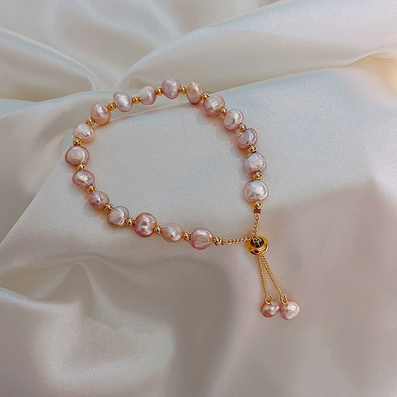 2022 Korean design jewelry  natural baroque freshwater pearl beads adjustable elegant female bracelet