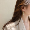 2022 Korean design jewelry long chain geometric buckle earrings copper inlaid zircon female tassel earrings