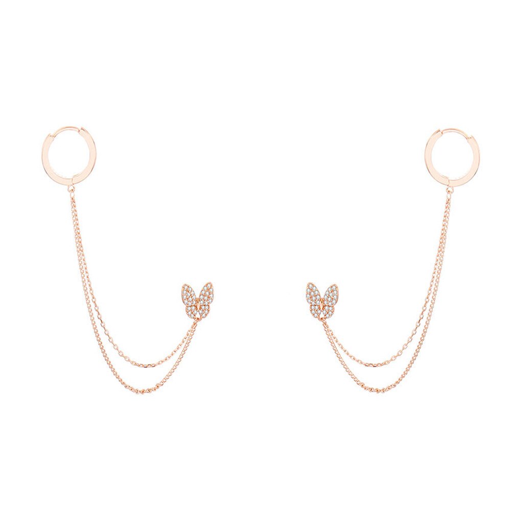 2022 Long Multi-Layer Chain Tassel Pendant Earrings With Double Ear Piercing CZ Zircon Butterfly Female Earring Party Jewelry