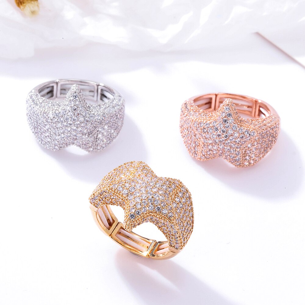 2022  3D Star Rings Full Cubic Zirconia Ring Jewelry For Men And Women Gold Silver Color Ring Jewelry Accessories