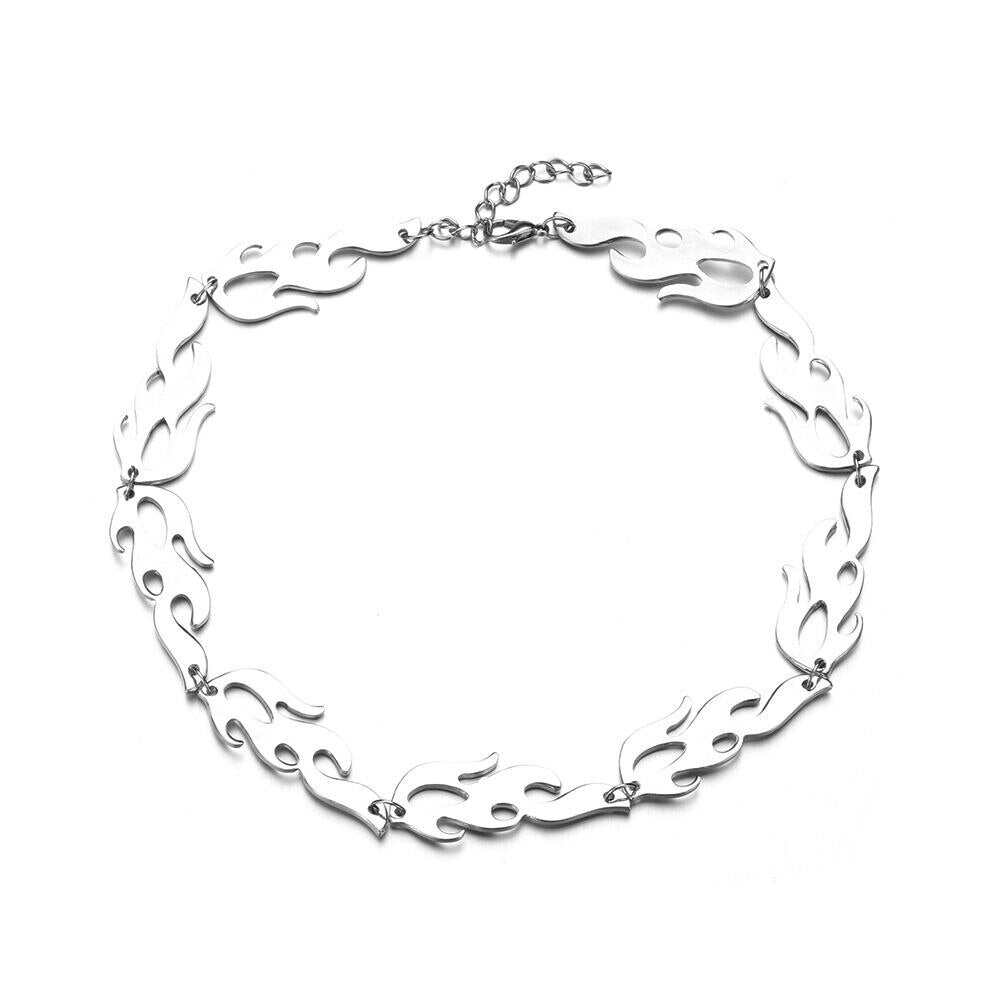 2021 Men's Overbearing Flame Necklace Simple European American Hip Hop Steel color Alloy Chain Necklace Accessories Gift