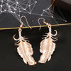 2022 Metal Feathers Crystal Long Dangle Earring Female Feather Leaves Shape Big Eardrops For Women Jewelry Party Gift