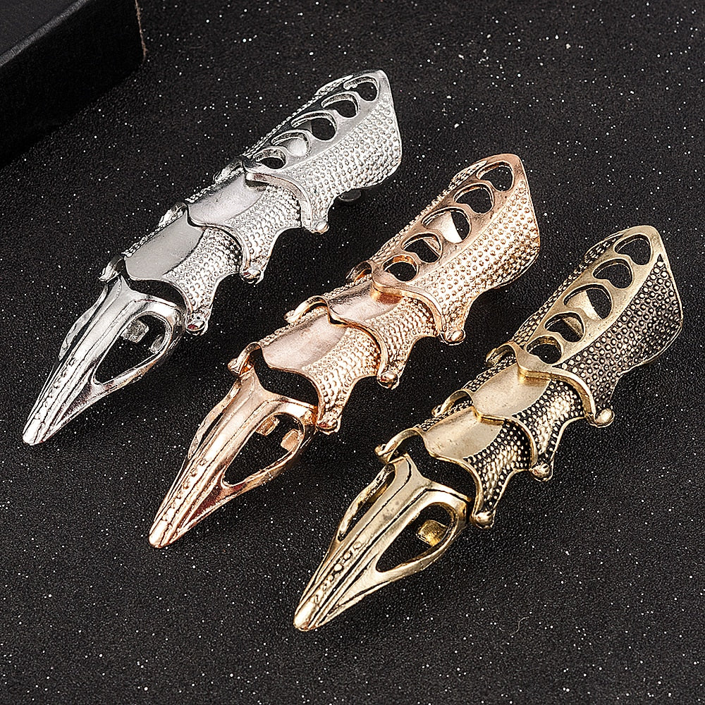 2020   Cool Men Boys Punk Gothic Rock Scroll Joint Armor Knuckle Metal Full Finger Rings Gold Cospaly DIY Rings