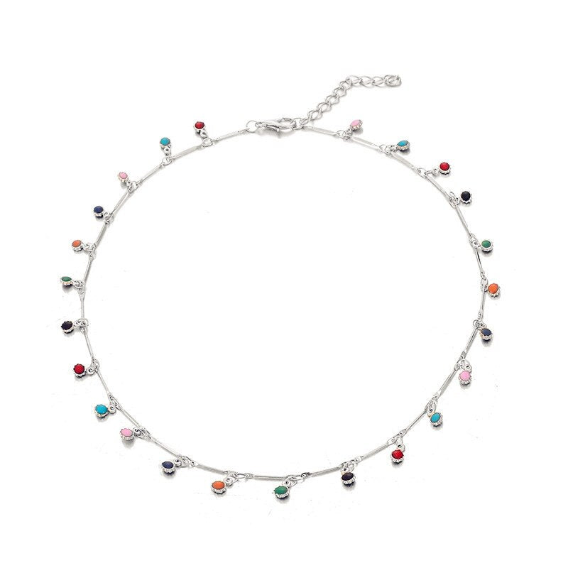 2021 Handmade Choker Necklace For Women Mujer Charm Colorful Stone Silver Color Chain Chockers Collier Femme Collares Bijoux