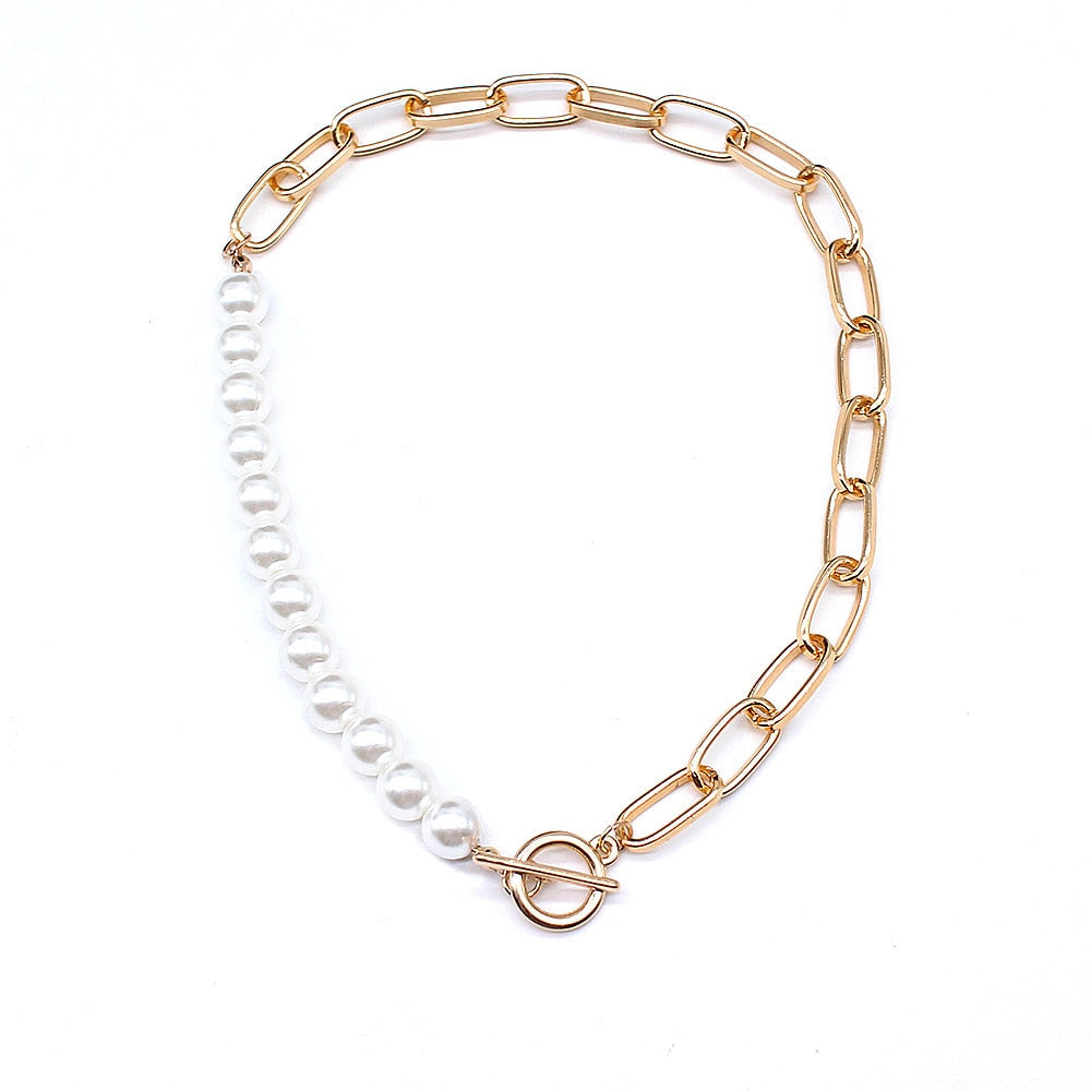 2021 Punk Imitation Pearl Choker Necklace Collar Statement Gold Color Lasso Pendant Necklace For Women Collier Femme Chocker