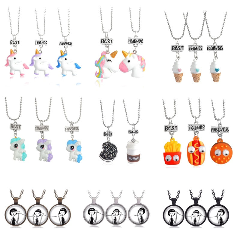 2022 3 pcs / set of Friends Cute Resin Pendant Necklace Ladies Women Unicorn Milk Biscuit Necklace BFF Couple Jewelry