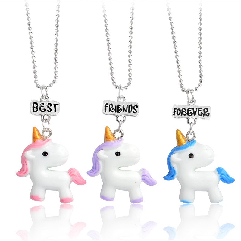 2022 3 pcs / set of Friends Cute Resin Pendant Necklace Ladies Women Unicorn Milk Biscuit Necklace BFF Couple Jewelry