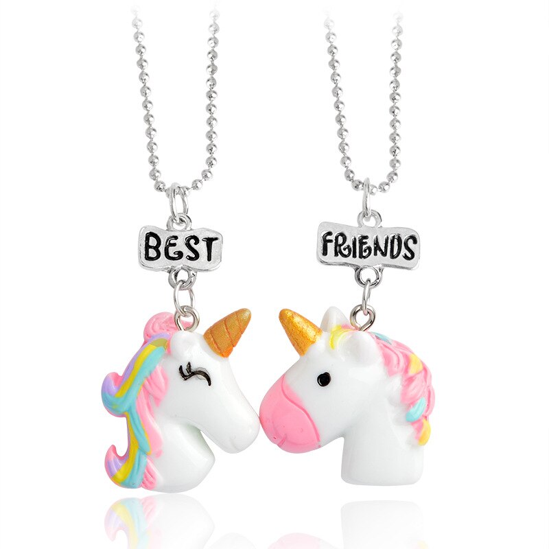 2022 3 pcs / set of Friends Cute Resin Pendant Necklace Ladies Women Unicorn Milk Biscuit Necklace BFF Couple Jewelry